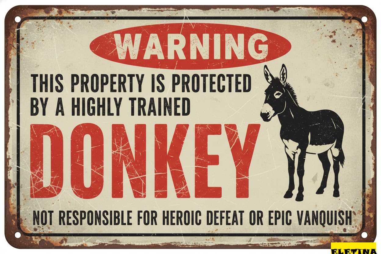 Vintage Metal Tin Sign for Funny Donkey Barn Warning Mule Decor Beware Of Donkey Gift Jackass Warning 8x12 Inchse Private Property Decorative
