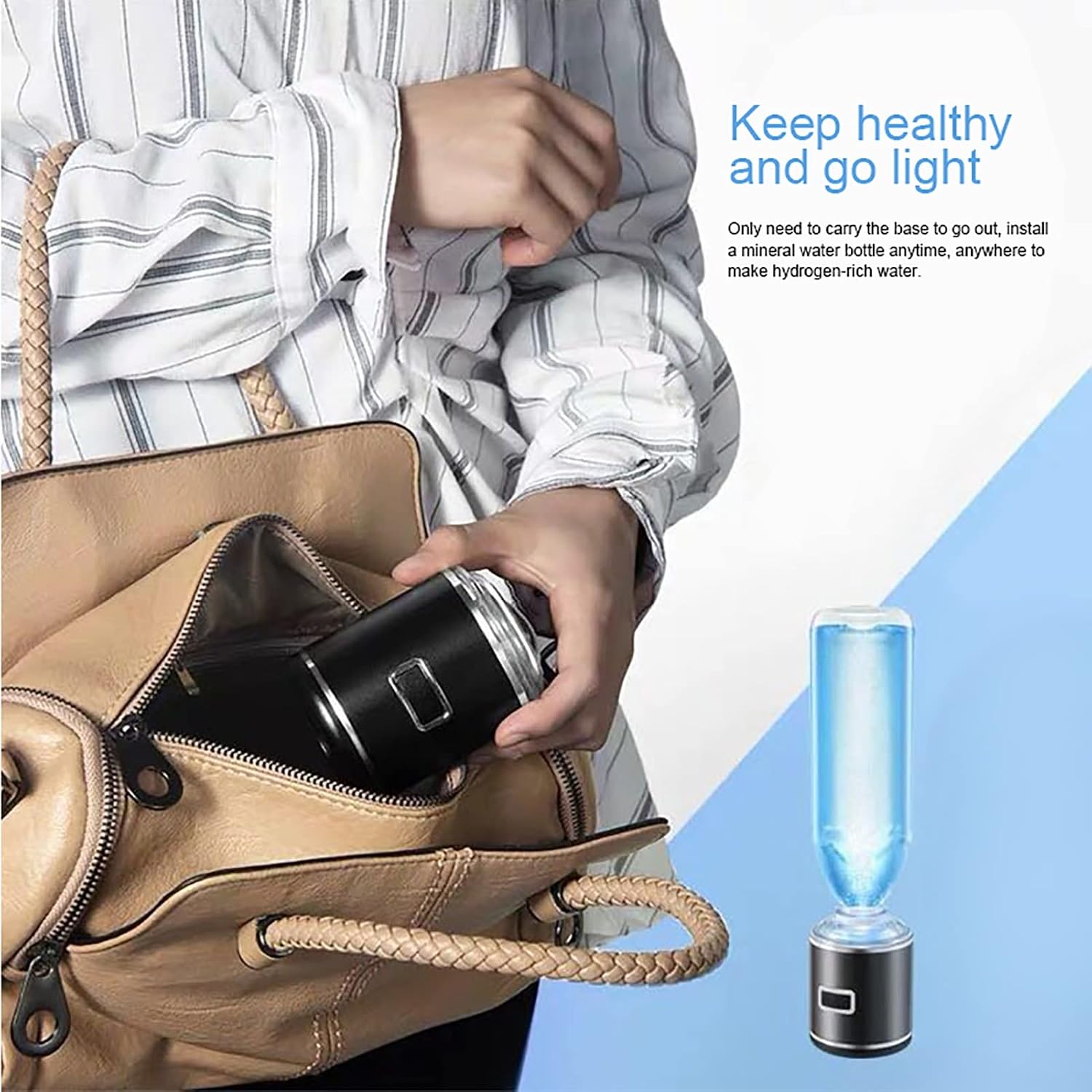 Portable Hydrogen Rich Water Bottle Hydrogen Ionized Water Generator Ionizer with SPE/PEM Technology 5 Minutes Get High Hydrogen Concentration 1200-1600 PPB 350Ml