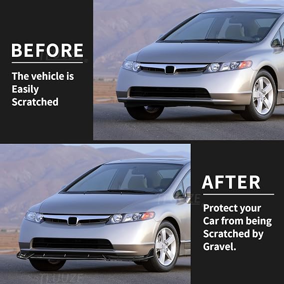 Front Bumper Lip Spoiler for 2006-2008 Honda Civic Sedan, Chin Spoiler Splitter for 8th gen Civic, Gloosy Black