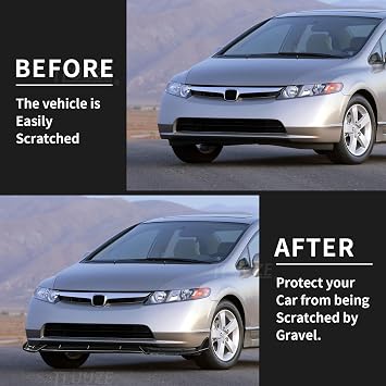 Front Bumper Lip Spoiler for 2006-2008 Honda Civic Sedan, Chin Spoiler Splitter for 8th gen Civic, Gloosy Black