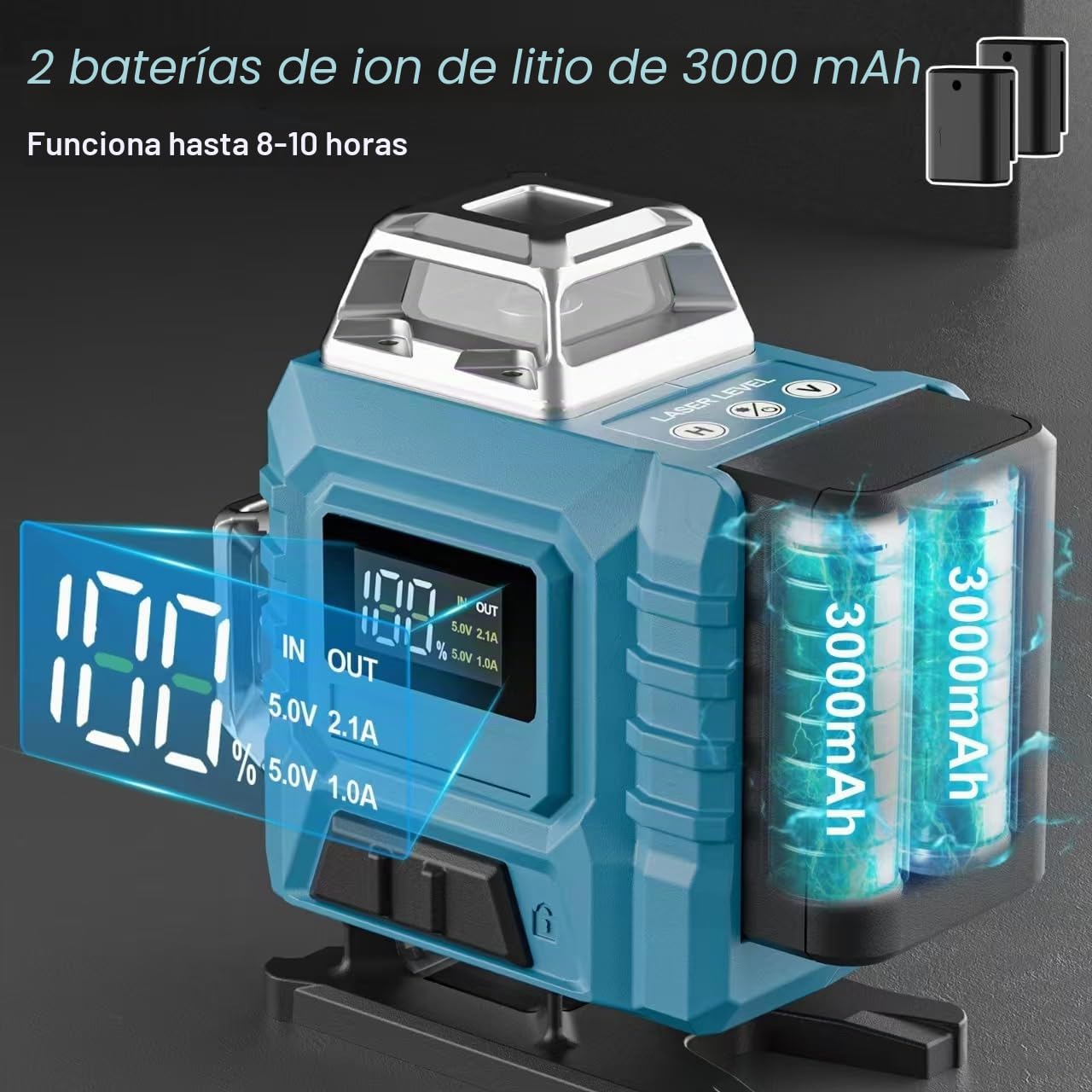 Nivel Laser con Tripode,Nivel Laser Autonivelante 360 Grados con 2x3000mAh Batería & Indicador LED,Nivelador Laser 4 x 360 °, 4D 16 Líneas Laser Verde/APP/Control Remoto/IP54 Resistente Agua