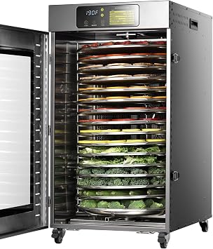 Rotary Food Dehydrator 16 Trays, Commercial Large Rotating Food Dryer Machine for Jerky, Herbs, Mushrooms, Fruit, Dog Treats, 1500W Full Stainless Steel Industrial Dehydrater Gunmetal Gray