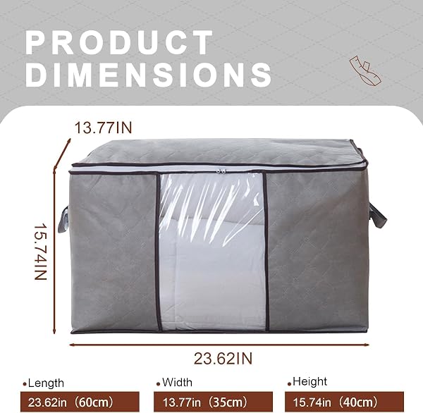 Sacchetti per vestiti, 2 pezzi, contenitori pieghevoli con manico, organizer per biancheria da letto, cuscini e coperte (grigio) - 2