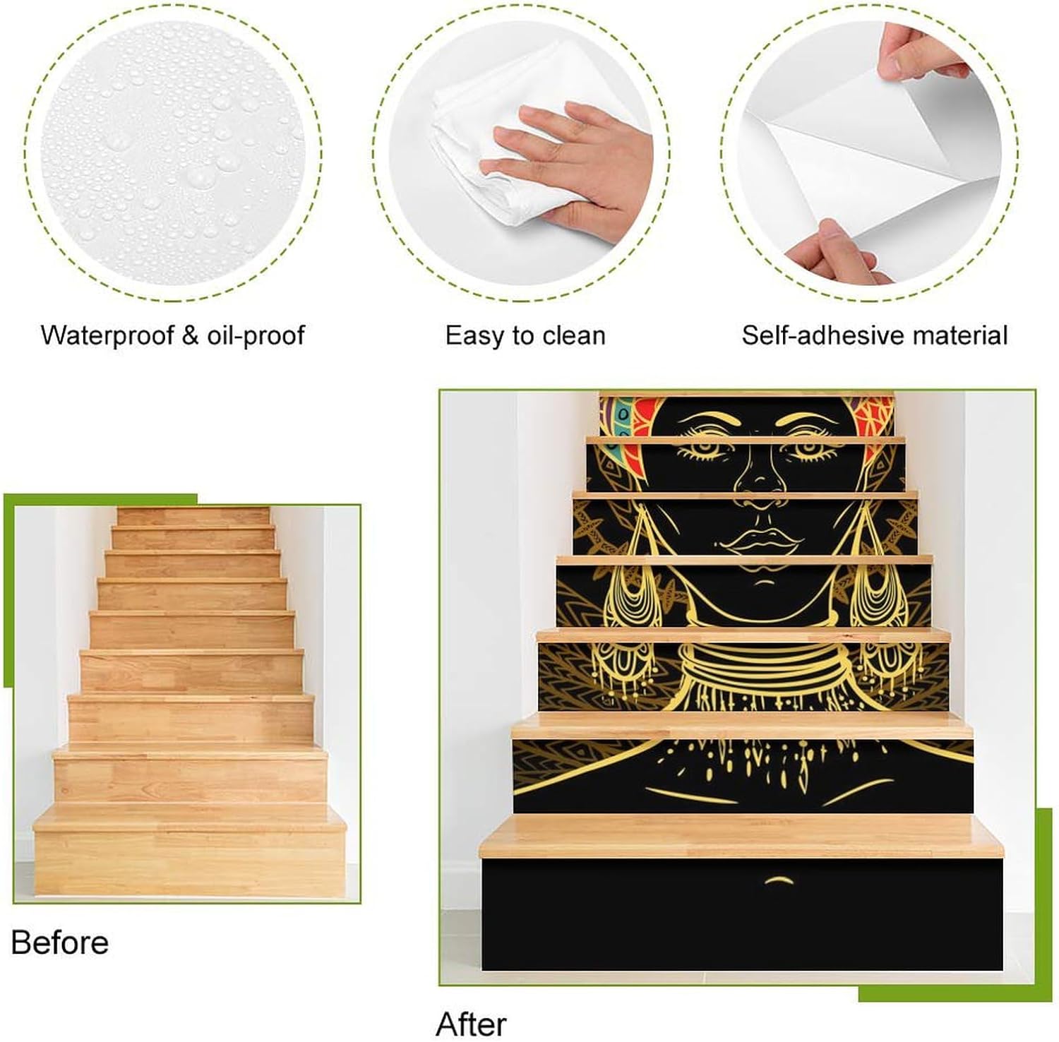 African Woman Stairs Stickers Self Adhesive Stair Riser Decals Staircase Murals Wall Stickers Decor 1 Set