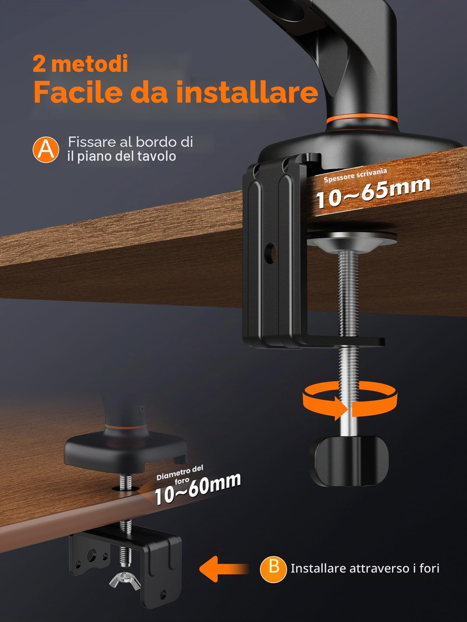 Ibergrif Supporto Monitor da Scrivania per Schermi da 13-32", Braccio di Monitor Regolabile in Altezza con Molla a Gas, Inclinazione, Girevole, Rotazione, Gestione dei Cavi, VESA 75/100 mm -Nero