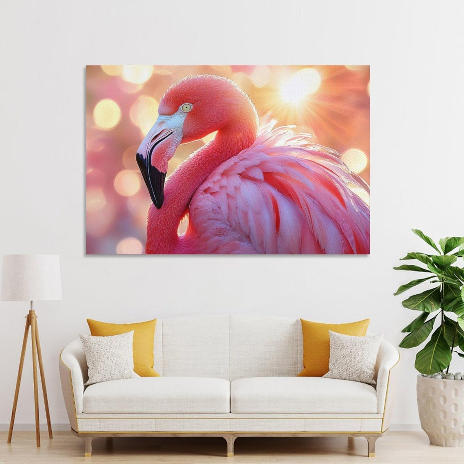 Junmoney Unframe-Style-16 Pink Flamingo Portrait With Bokeh Background Canvas Wall Decor 24X36inch(60X90cm), For Bedroom Walls, Guest Spaces Or Lounges, A Warm Accent For Relaxed Interiors