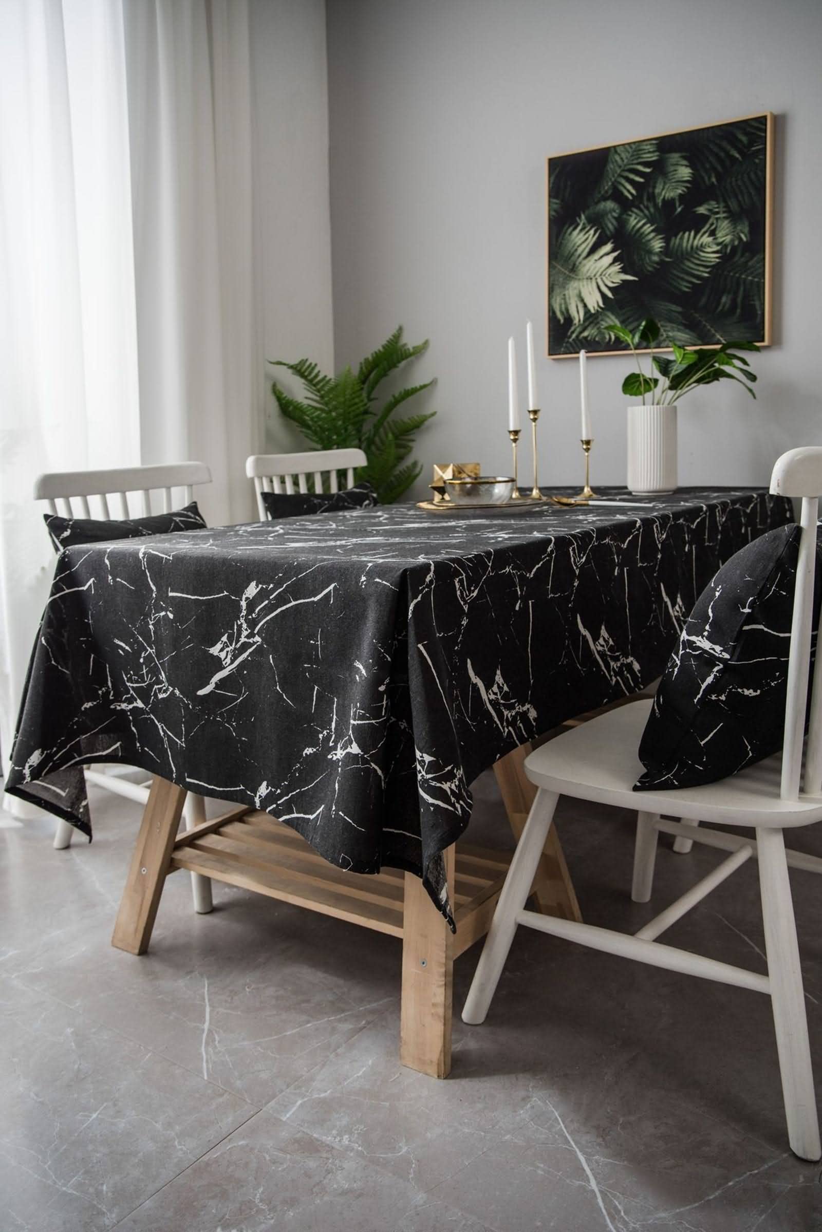 Mantel Rectangular Ajustable Mesa Pequeña Manteles Ules Patrón De Marmoleado Simple Moderno Grande Individuales Antimanchas Negro Sabana Algodon Protección Decoración 140X250Cm