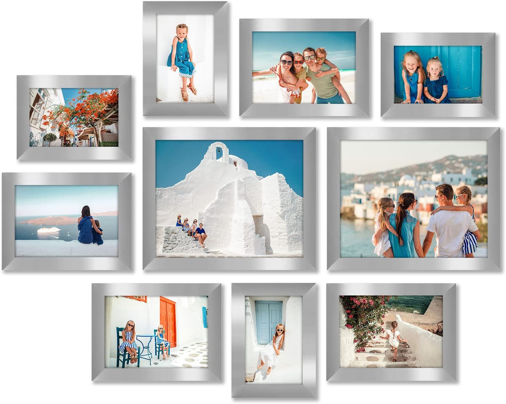 Set of 10 Picture Frames with Shatter-Resistant Glass - Gallery Wall Frame Set with Two 8x10 Frames, Four 5x7 Frames and Four 4x6 Frames - Signature Collection - Silver