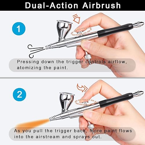 Miniatura 6 de Kit de aerógrafo con compresor de aire, juego de pintura de pistola de cepillo de aire de doble acción, kit de pistola de pulverización de aerógrafo
