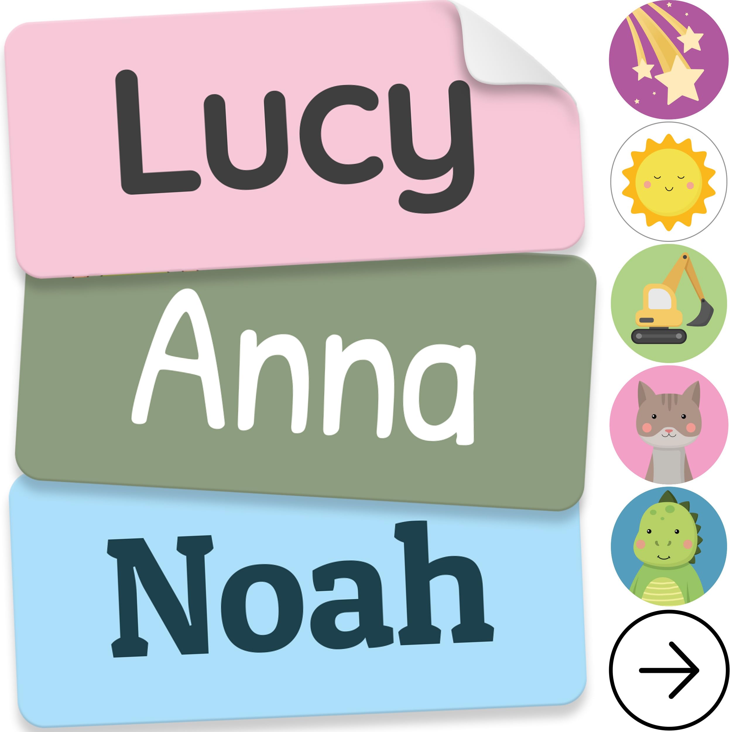 Personalized Name Labels for Kids (210 Labels) - Durable &amp; Waterproof Custom Name Stickers for Clothing Tags, School Supplies, Camp &amp; Daycare - Solid Colors (1.2”x0.5”)
