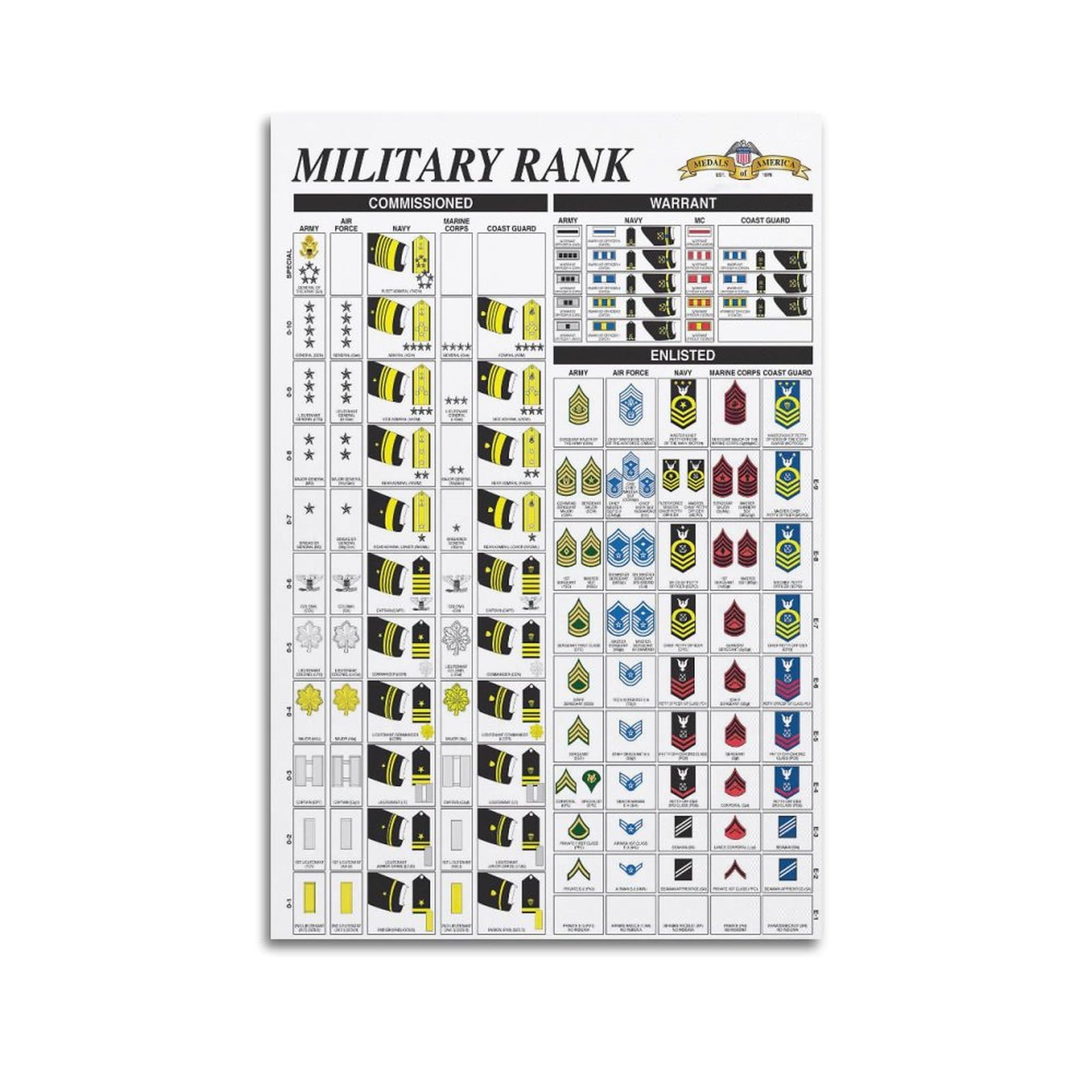 ZHAOYZZY Popular Science Poster Military Rank Posters Painting Canvas Wall Posters Art Picture Print Modern Family Decor Posters 12x18inch(30x45cm)