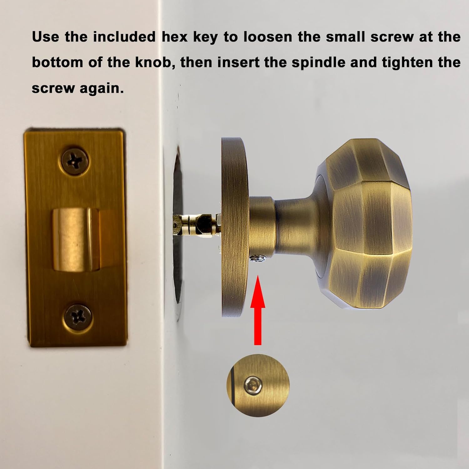 Antique Brass Privacy Door Knob - Octagonal Sunburst Design, Vintage Interior Door Knob Set, Brass Construction, Easy Install for Bedroom Bathroom Interior Doors (Antique Brass, Privacy-2.375)