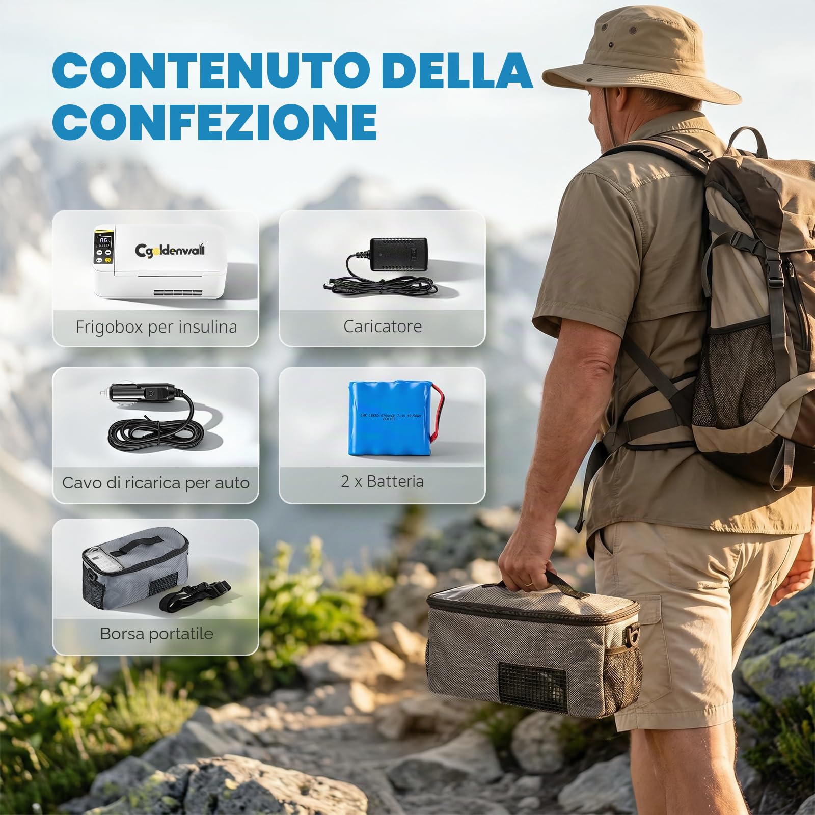 CGOLDENWALL Frigorifero Portatile per Insulina 180 * 79 * 31mm Grande Capacità, Refrigeratore di Medicinali, 6-8 Ore di Durata della Batteria, con Sistema di Allarme & Display a LED Tattile (Bianco)
