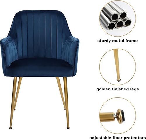 Miniatura 32 de thksbought Juego de 2 sillas de terciopelo y sillas decorativas tapizadas con patas chapadas en oro para sillas de sala de estar (gris) Conjunto