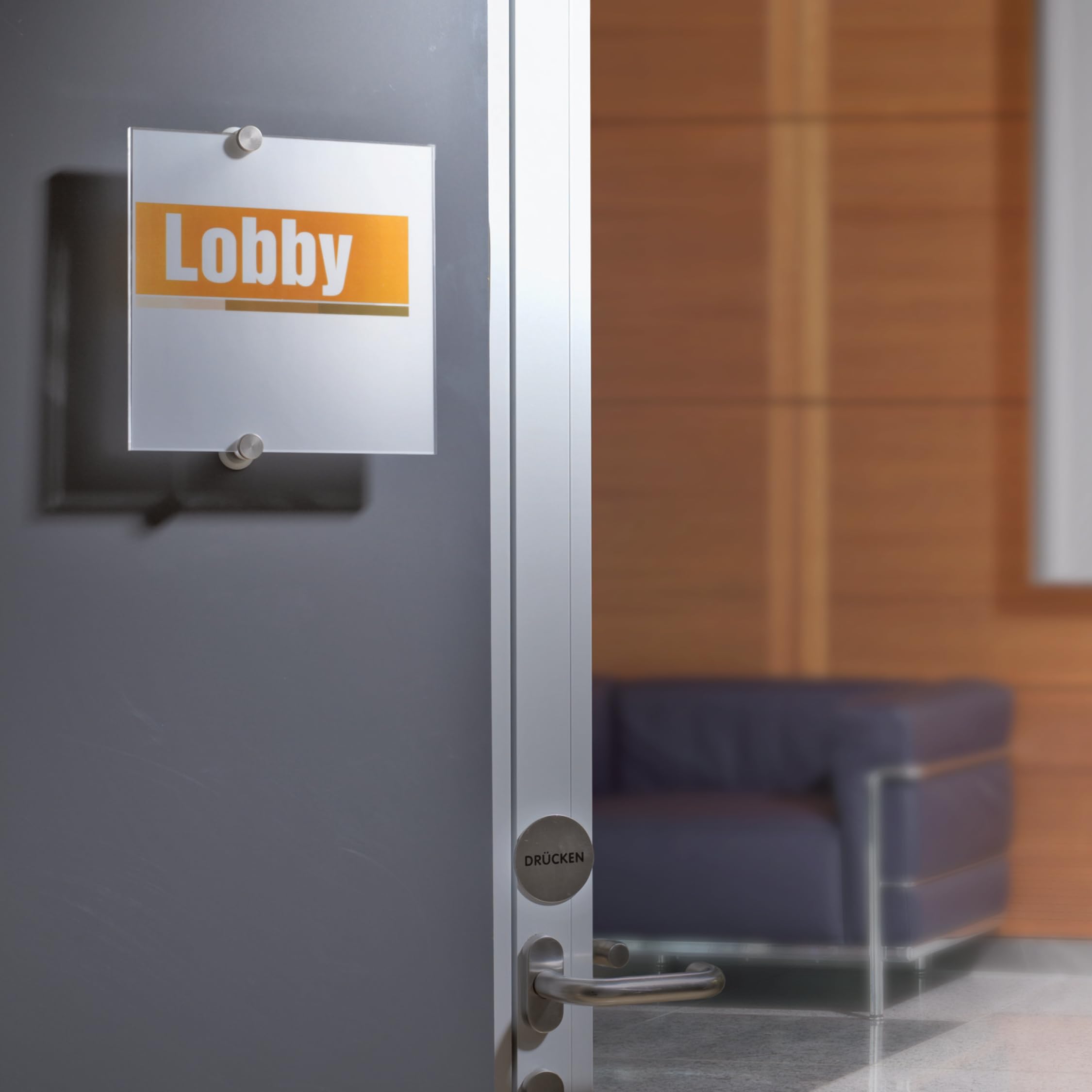 Durable 482219 CIdentificador para puertas CRYSTAL SIGN 148x148 mm, con incrustación de papel de aluminio imprimible, transparente