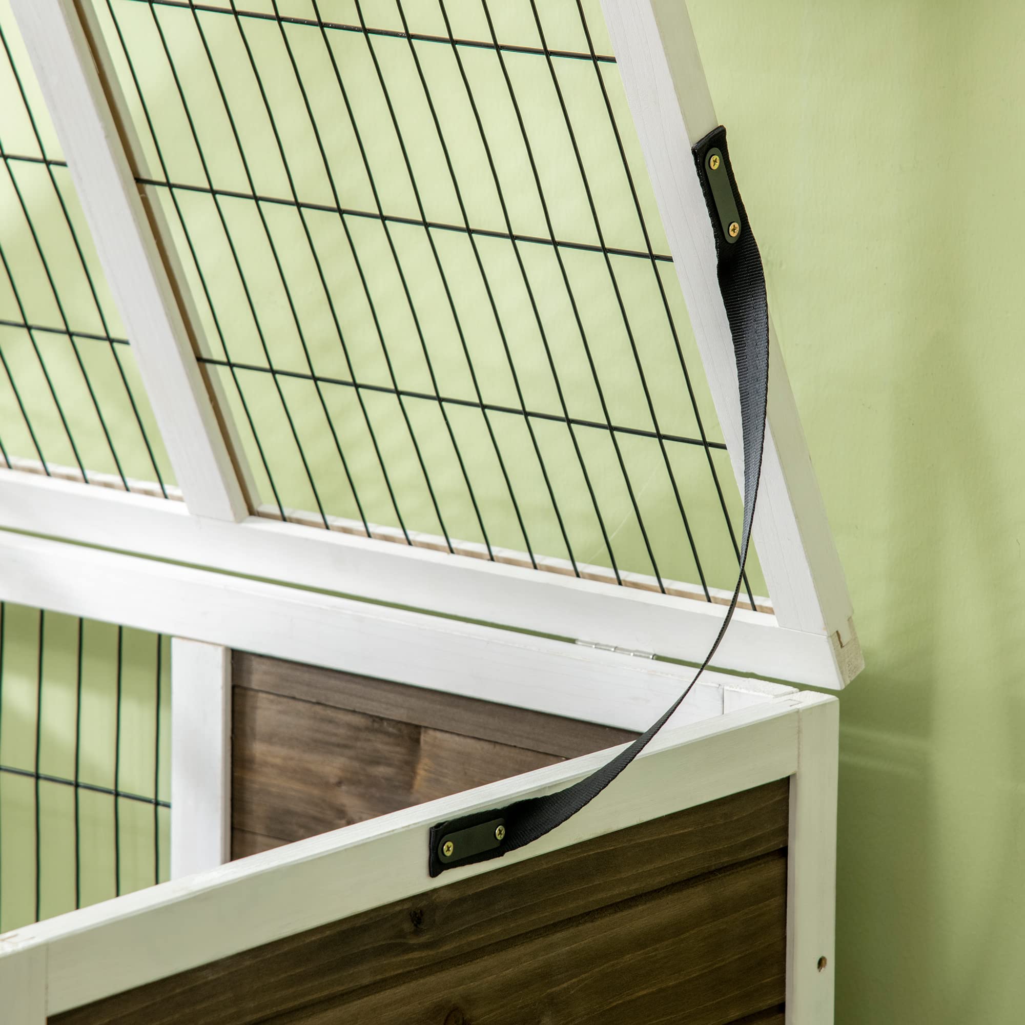 PawHut Gabbia per conigli da interno, con 1 vassoio rimovibile, 2 porte con serratura, 1 scaletta in legno per 1 o 2 conigli, 90 x 53 x 87 cm, caffè