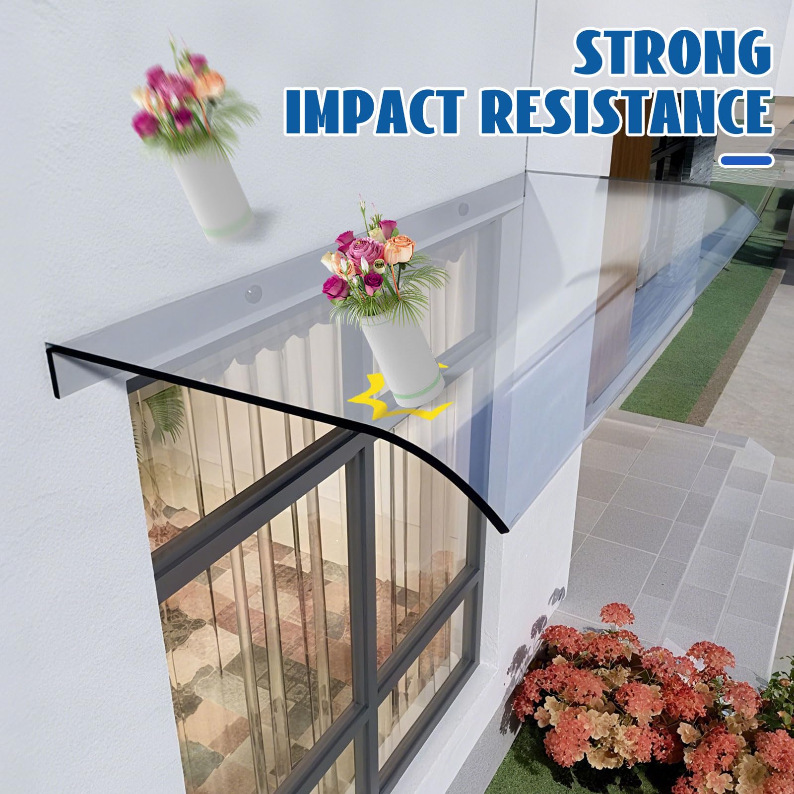 Tejadillo de Exterior en Policarbonato - Marquesina para Puerta con Techado Exterior, Sistema Extensible para Fachadas (Resistente a Viento)