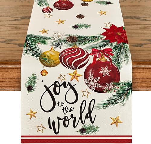 Miniatura 1 de Artoid Mode Camino de mesa de Navidad con bolas de pino y flor de pascua, decoración de mesa de comedor para decoración de fiesta en el hogar, 13 x