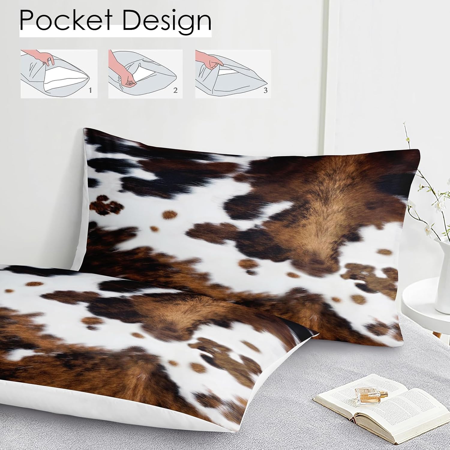 Bedbay Cow Print Comforter Set King Size Animal Skin Bedding 8 Pcs King Bed in a Bag Western Cowhide Rustic Bedding Brown Milk Cow Print Bed Set for All Seasons(Brown,King) - Image 6