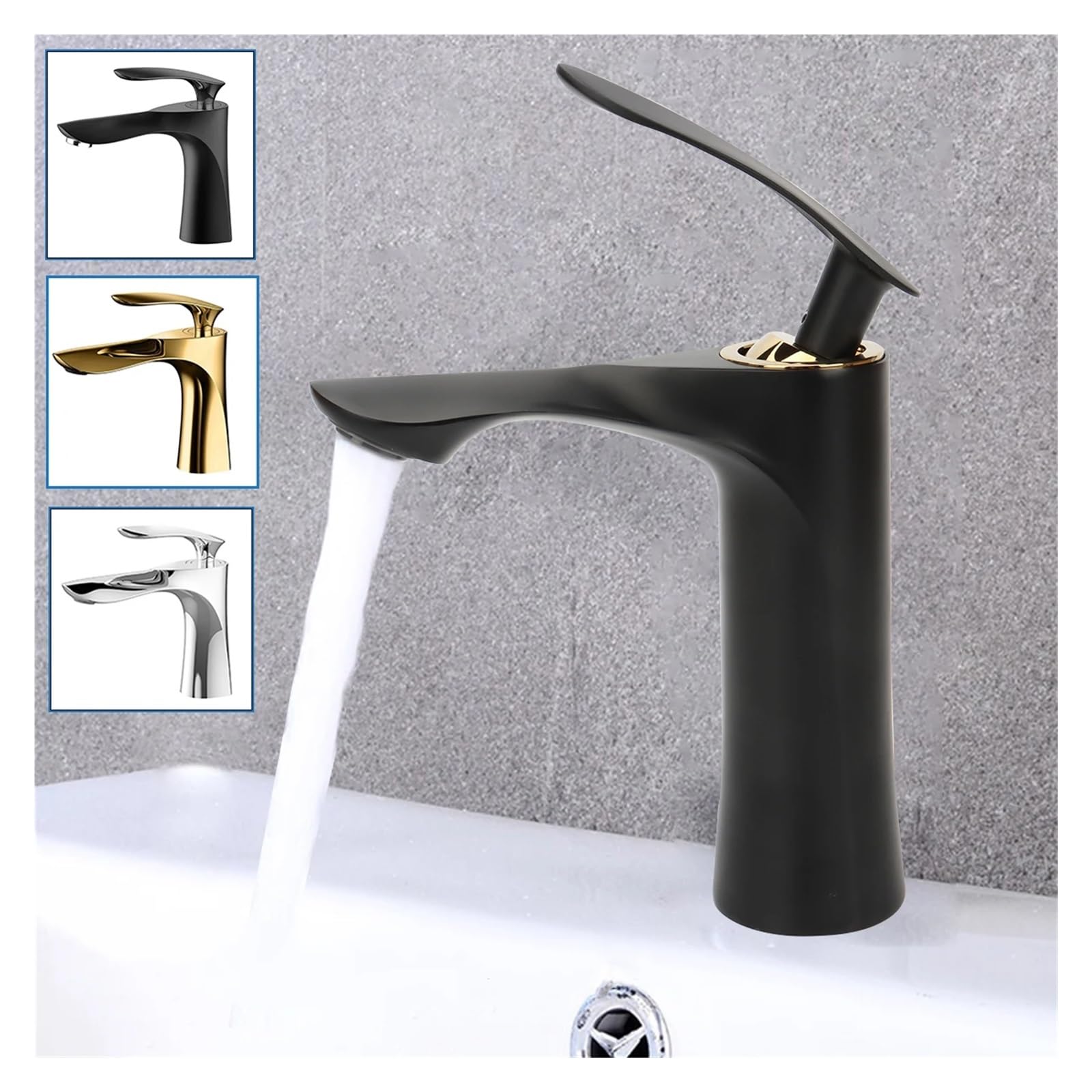 Grifo de Cocina, Grifo de Lavabo de baño de Montaje en encimera, Color Negro Cromado Dorado, Grifo Monomando de Agua fría y Caliente para Fregadero, Bar, casa de Campo, lavandería