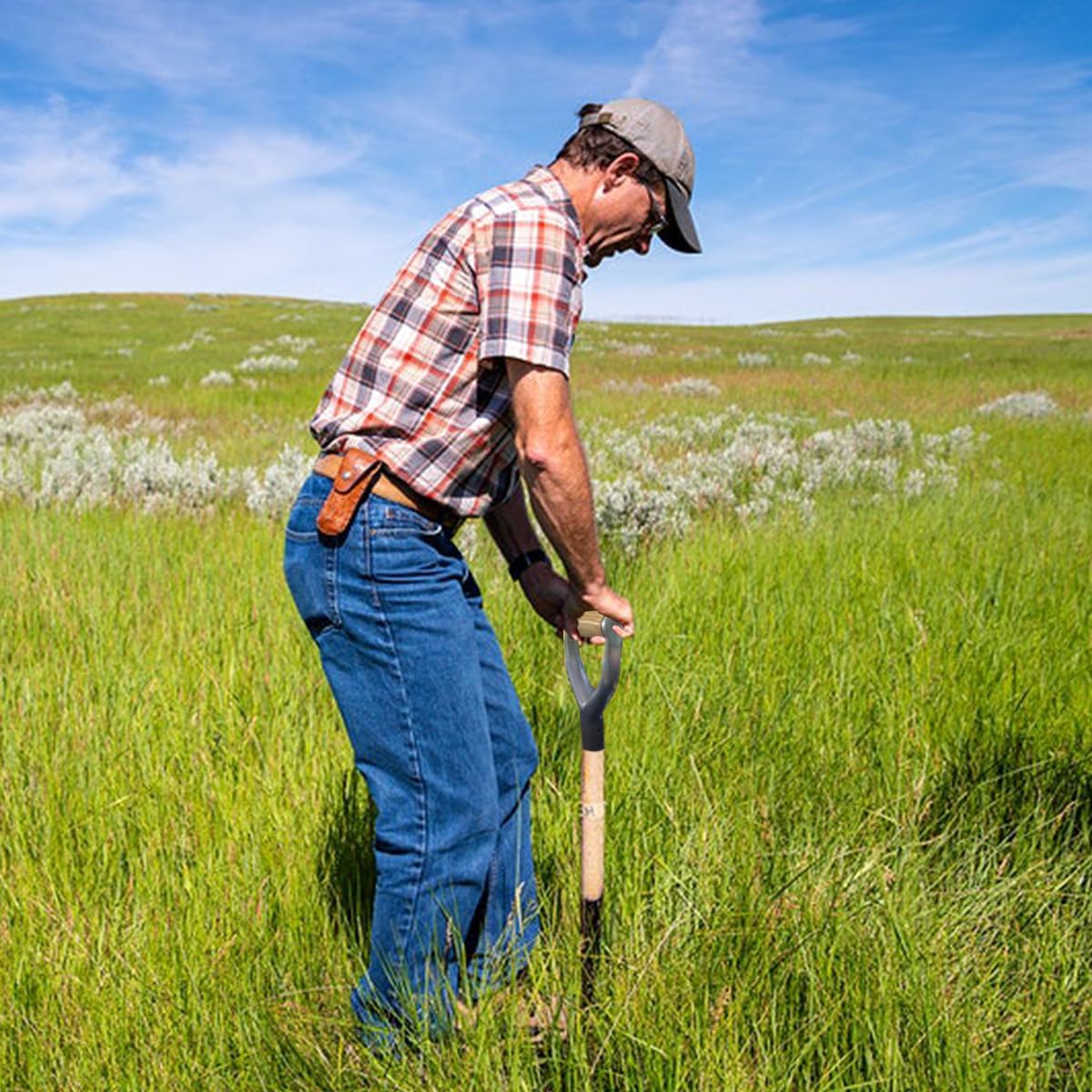 Shovel Y Grip Handle 3.1cm Inner Diameter Metal Shovel Replacement Handles Garden Accessories Handles with Wooden Grip for Digging Raking Tool （Silver）