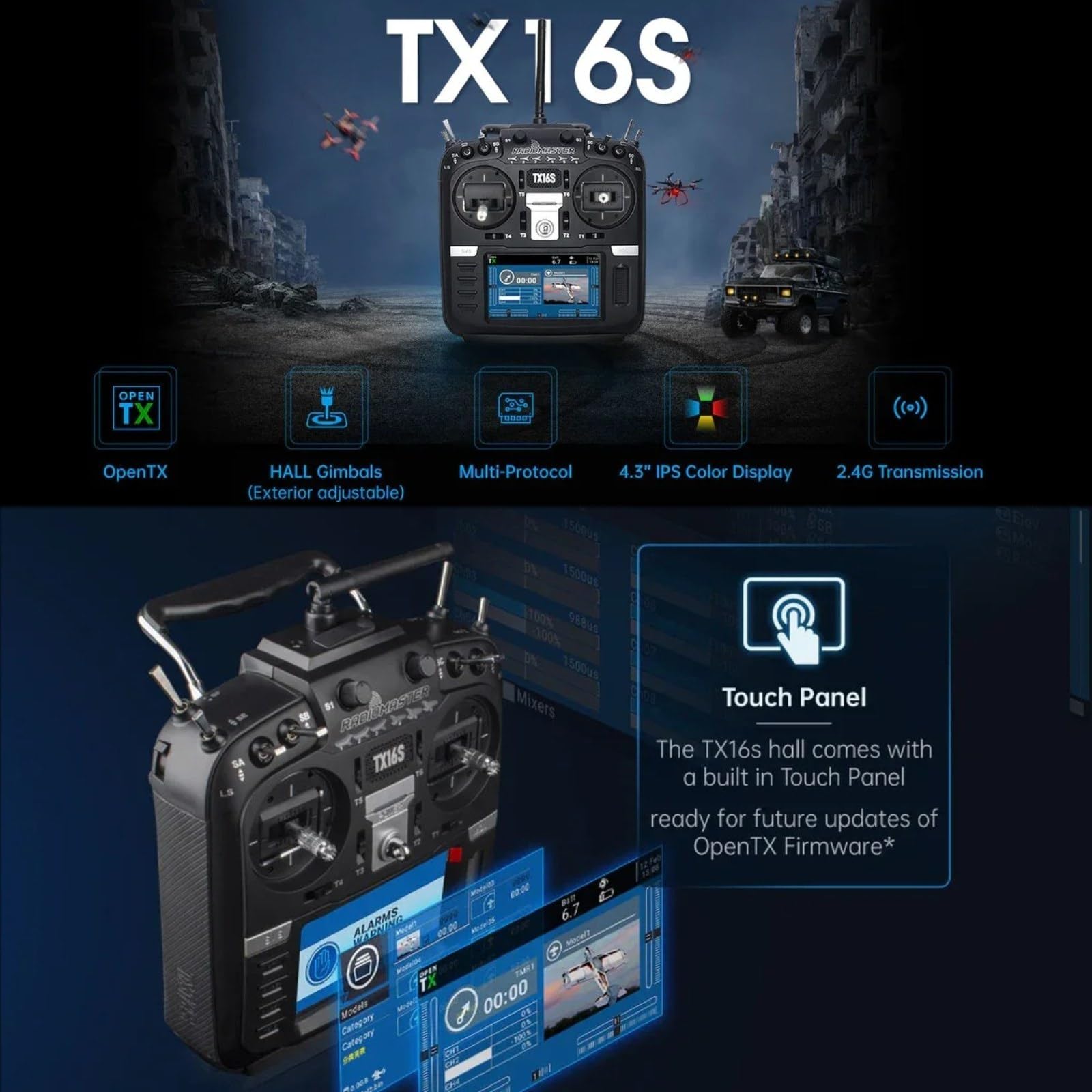 HTLNUZD RadioMaster TX16S MKII V4.0 RC Transmitter with Hall Gimbals ELRS 2.4G Wireless System, FCC Versions Includes Supports EDGETX & OPENTX Firmware for Drone/Radio Control Models