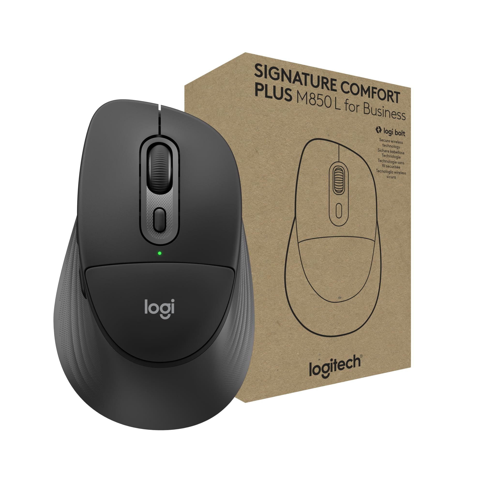 Logitech Signature Comfort Plus M850 L for Business, Souris sans Fil, Design profilé avec Repose-Poignets, clics Silencieux, récepteur sécurisé/Bluetooth, Windows/Mac/ChromeOS/Linux/iPadOS - Graphite