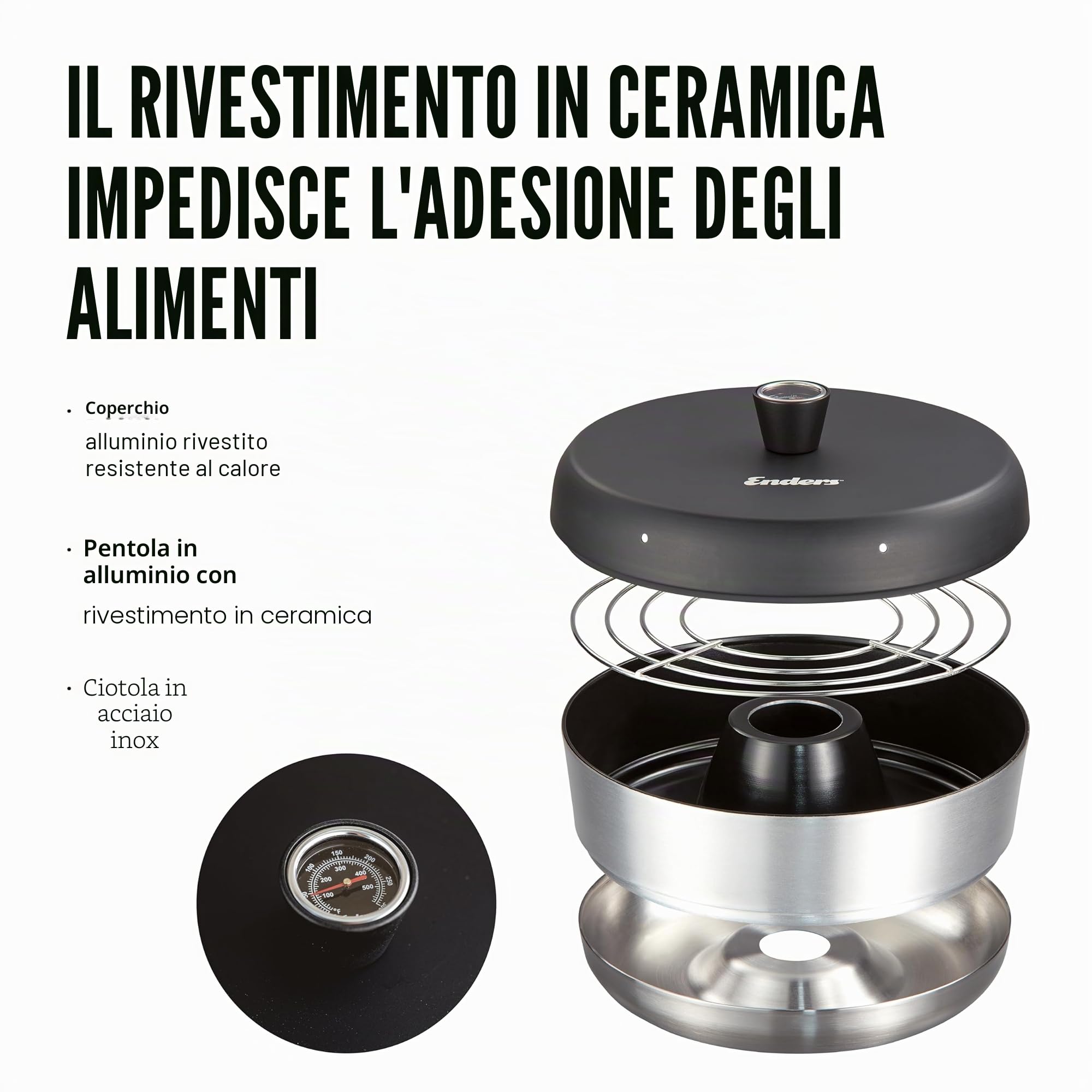 Enders® Forno portatile da campeggio VAMO™ per cottura, cottura e cottura compatibile con fornelli, barbecue o fornelli, eccetto induzione, capacità circa 2,3 litri, termometro integrato #6866