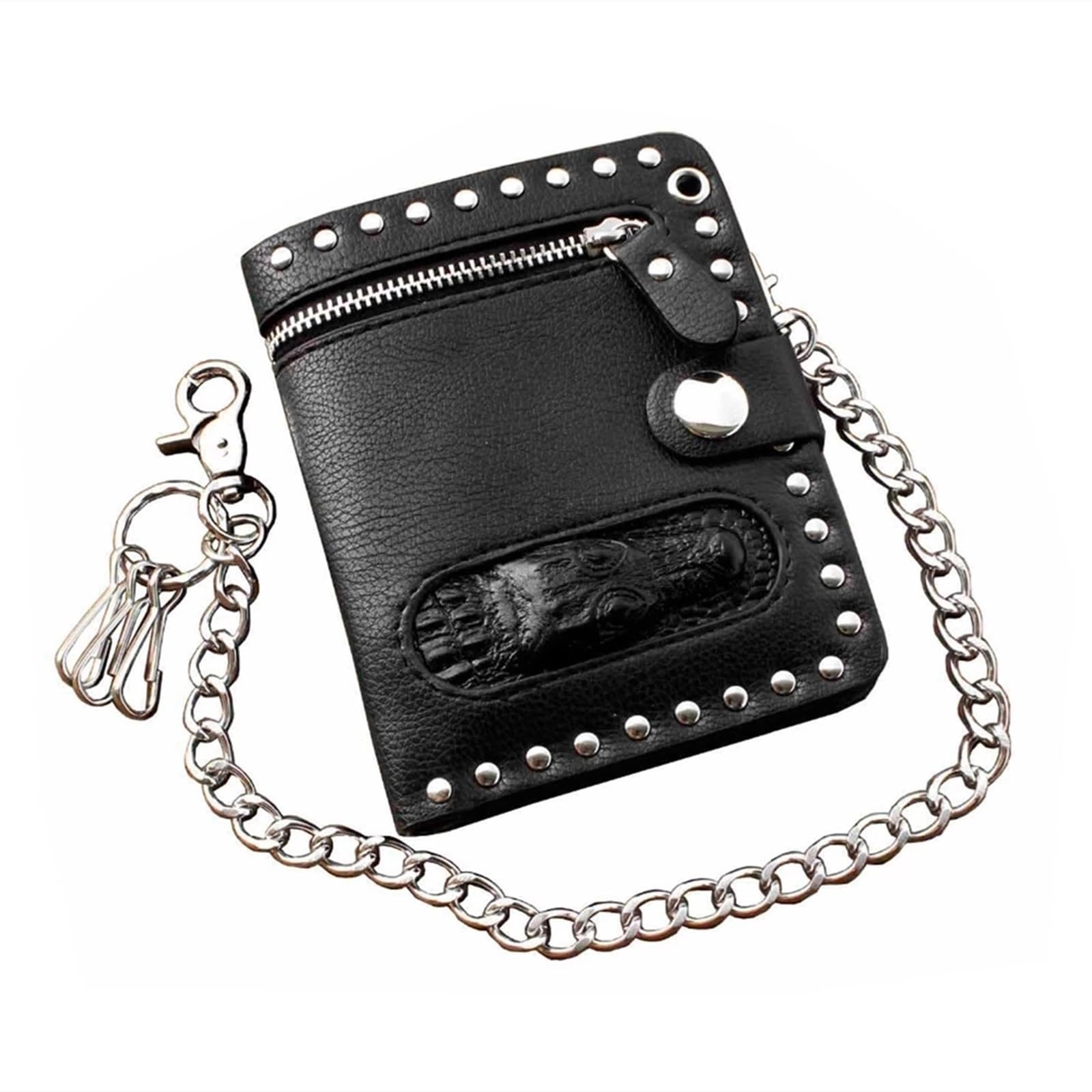 Cartera con Cadena para Hombre Cartera de Cuero Negra Plegable con Cadena for Hombre, Estilo Motero, Punk, gótico