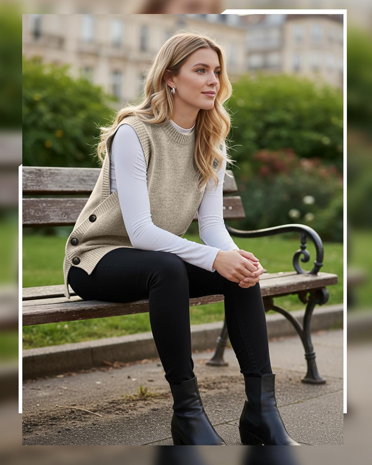 2 Pack Women's Sleeveless Sweater Vest Round Neck Ribbed Knit Sweater Top Casual Loose Fit Pullover Tank Top - Image 5