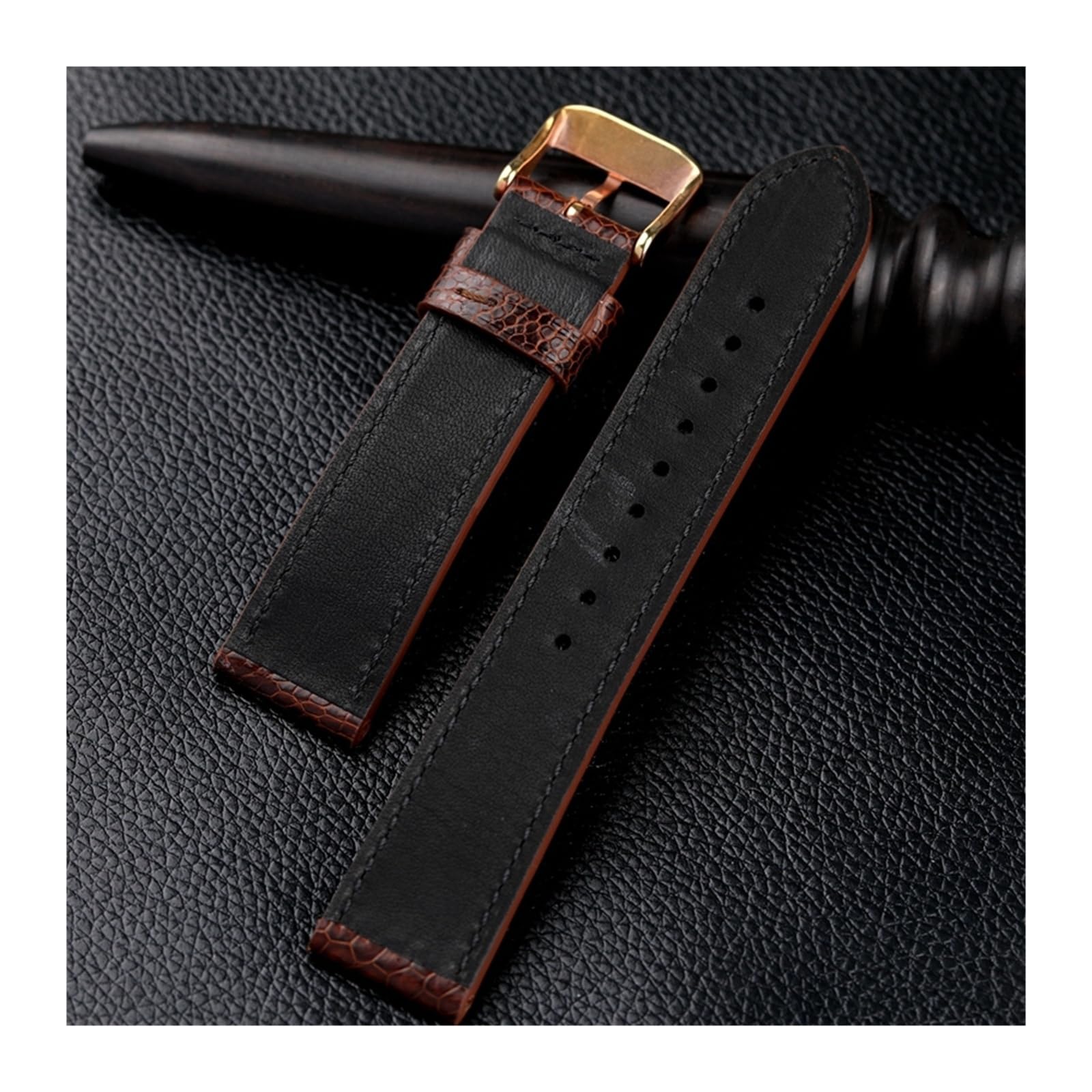 Cinturino in pelle fatto a mano, bracciale in pelle stile vintage da 18-22 mm, marrone e nero