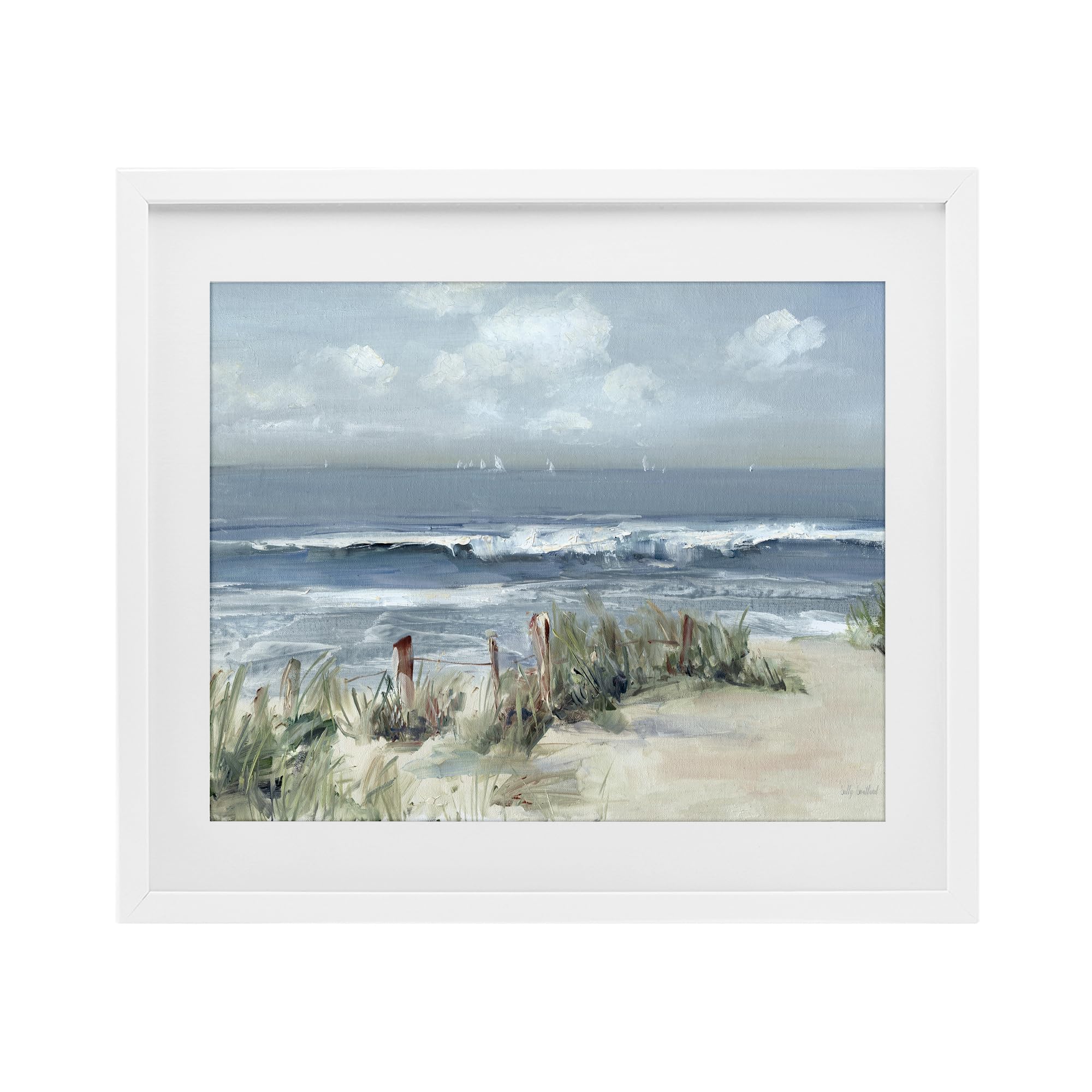 Stupell Industries Brushed Coastal Seascape with Waves, Clouds, and Serenity for Dining Room, 13 x 16 Inch Framed Matted Print Under Glass, by Sally Swatland, Made in USA Gift