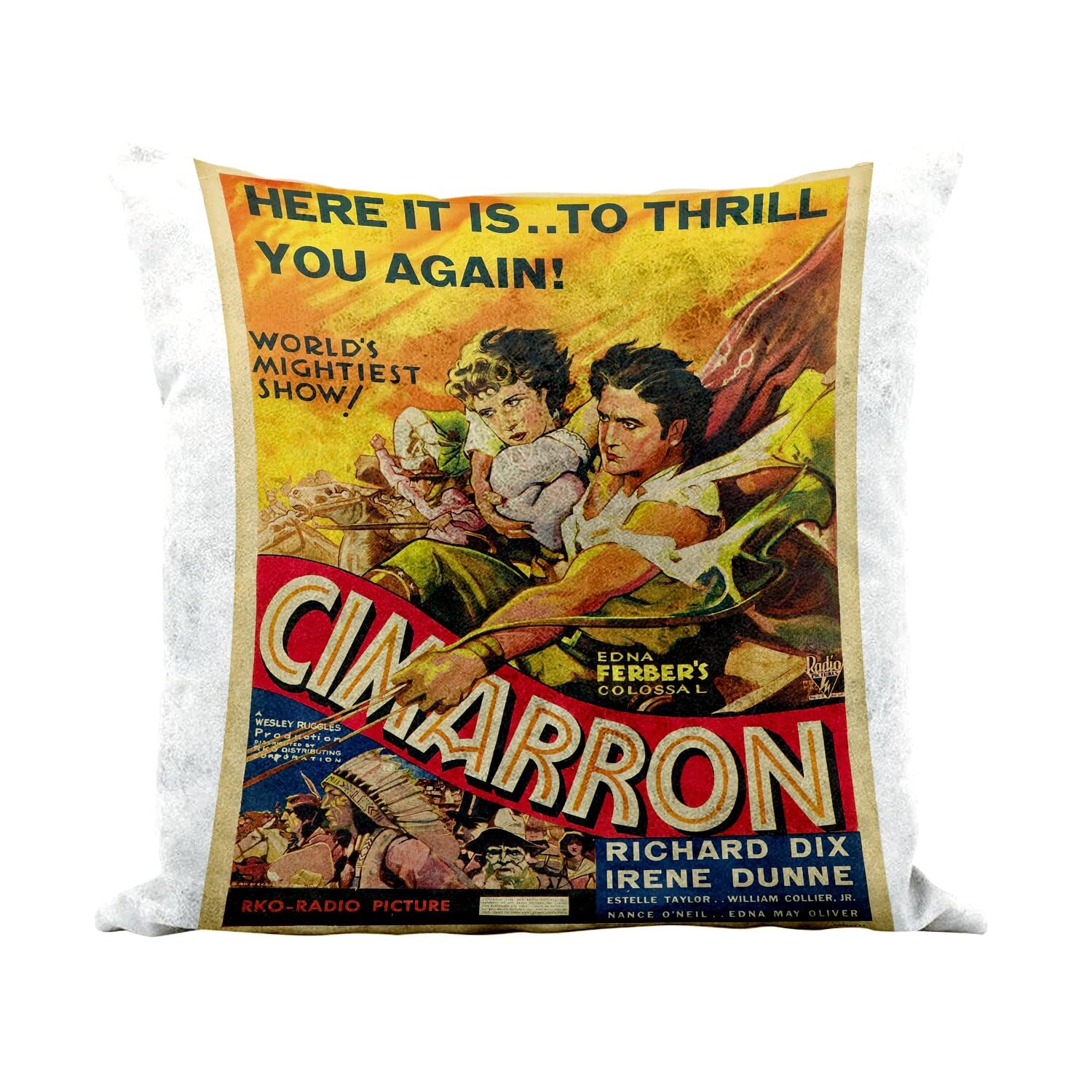 Coussin similicuir blanc 40x40 cm avec affiche de film rétro Cimarron