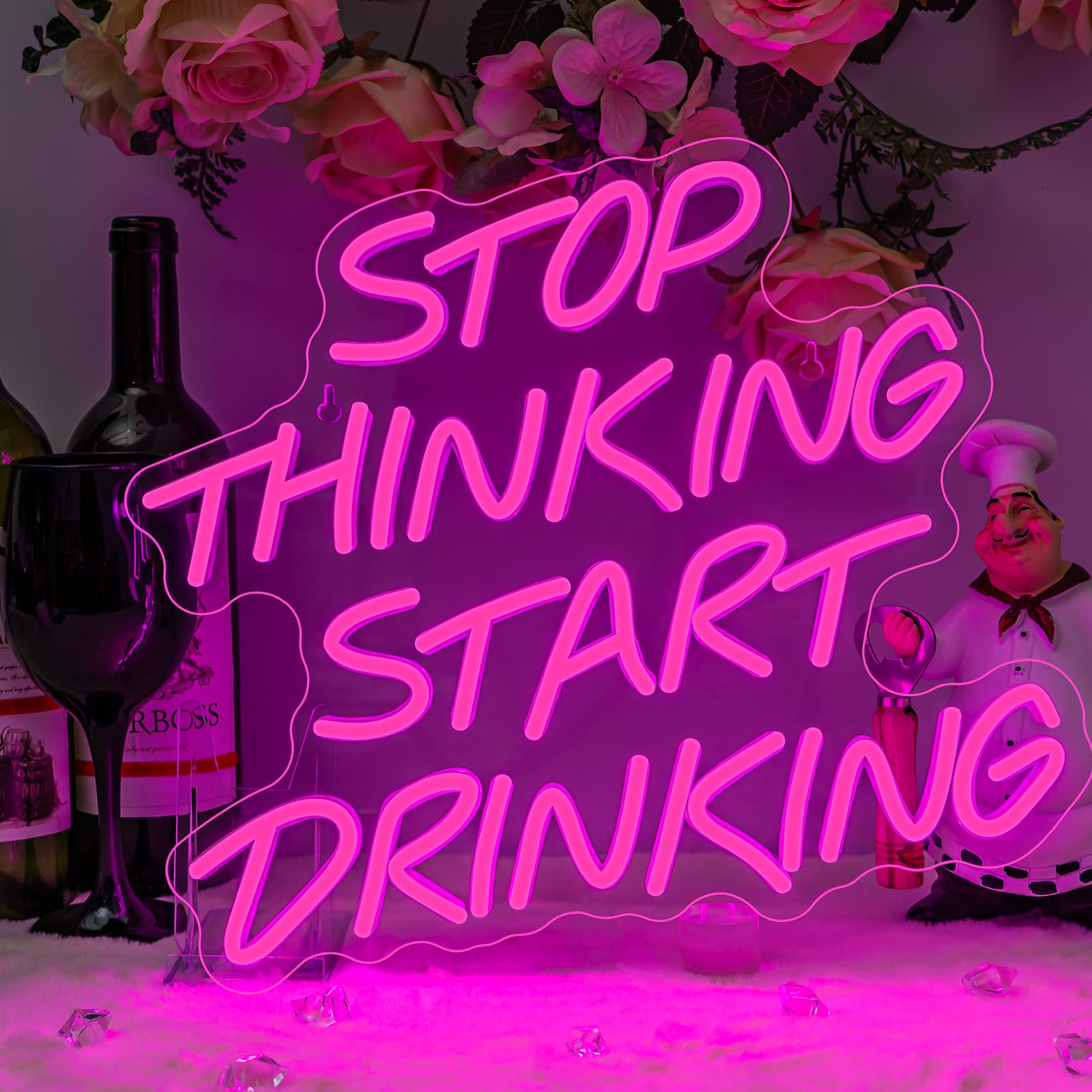 DREAMFORT Stop Thinking Start Drinking Neon Sign Pink Led Neon Signs Letter Neon Lights Neon Bar Signs for Wall Decor USB Light Up Sign Neon for Home Bar Man Cave Party Club Restaurant โ image 1