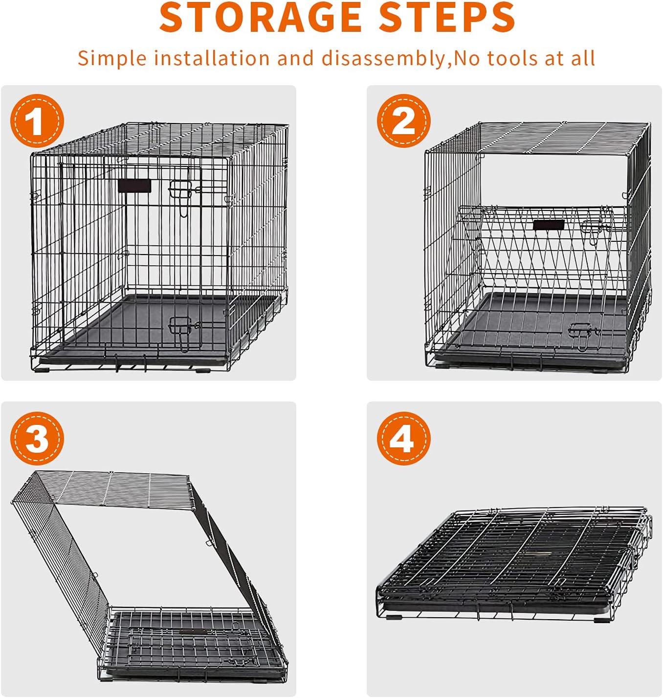 HCY Folding Metal Dog Crate - 42 Inch Double Doors Kennel with Divider Panel for Small/Medium/Large Dogs - Indoor/Outdoor Travel Use (Black)