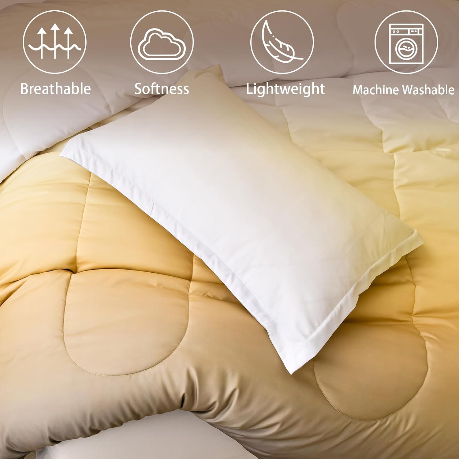 Anibedding 7 Pieces Gradient Yellow Comforter Set - Lightweight Grey and Yellow Ombre Bed in a Bag Set, All Season Down Alternative Light Grey Abstract Bedding Set for Teen Boys Girls Women (90" x90") - Image 4