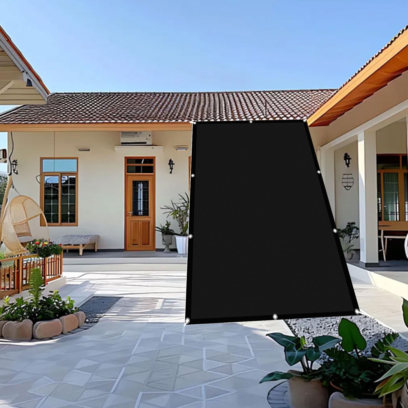 Toiles d'ombrages anti-UV et imperméables grand format noir 5.2x8m avec oeillets