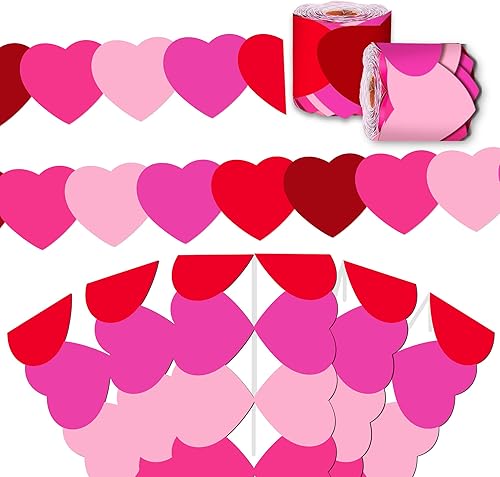 Miniatura 8 de Decoración de tablero de anuncios de corazón para el día de San Valentín de 68 pies con 50 calcomanías de amor, borde enrollado de corazón rojo y
