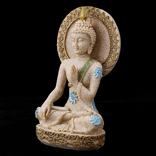 Miniatura 10 de Estatua de Buda escultura de piedra arenisca tallada a mano para el hogar, altar zen, decoración zen, regalo de inauguración de la casa