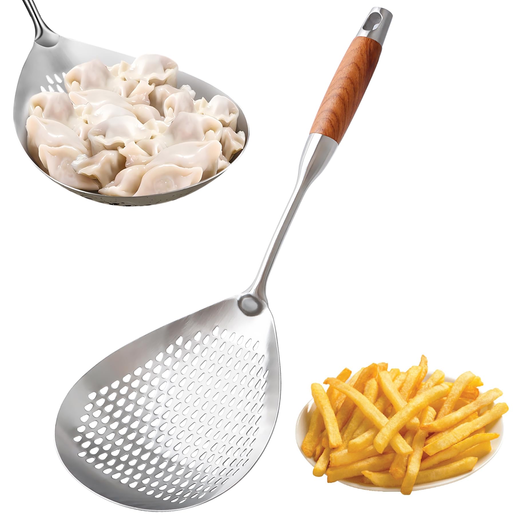 Skimmer Slotted Spoon, 304 Stainless Steel Spider Strainer Skimmer Ladle Spoon for Cooking and Frying, Pasta Strainer Spoon, 5.8 Inch