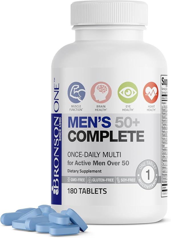 Bronson ONE Multivitamínico Completo Diario para Hombres 50+ Multimineral, 180 Tabletas