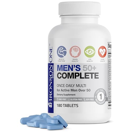 Bronson ONE Daily Mens 50+ Complete Multivitamin Multimineral, 180 Tablets | Once-Daily, Targeted Nutrition For Active Men Over 50, Non-GMO, Gluten-Free, Soy-Free