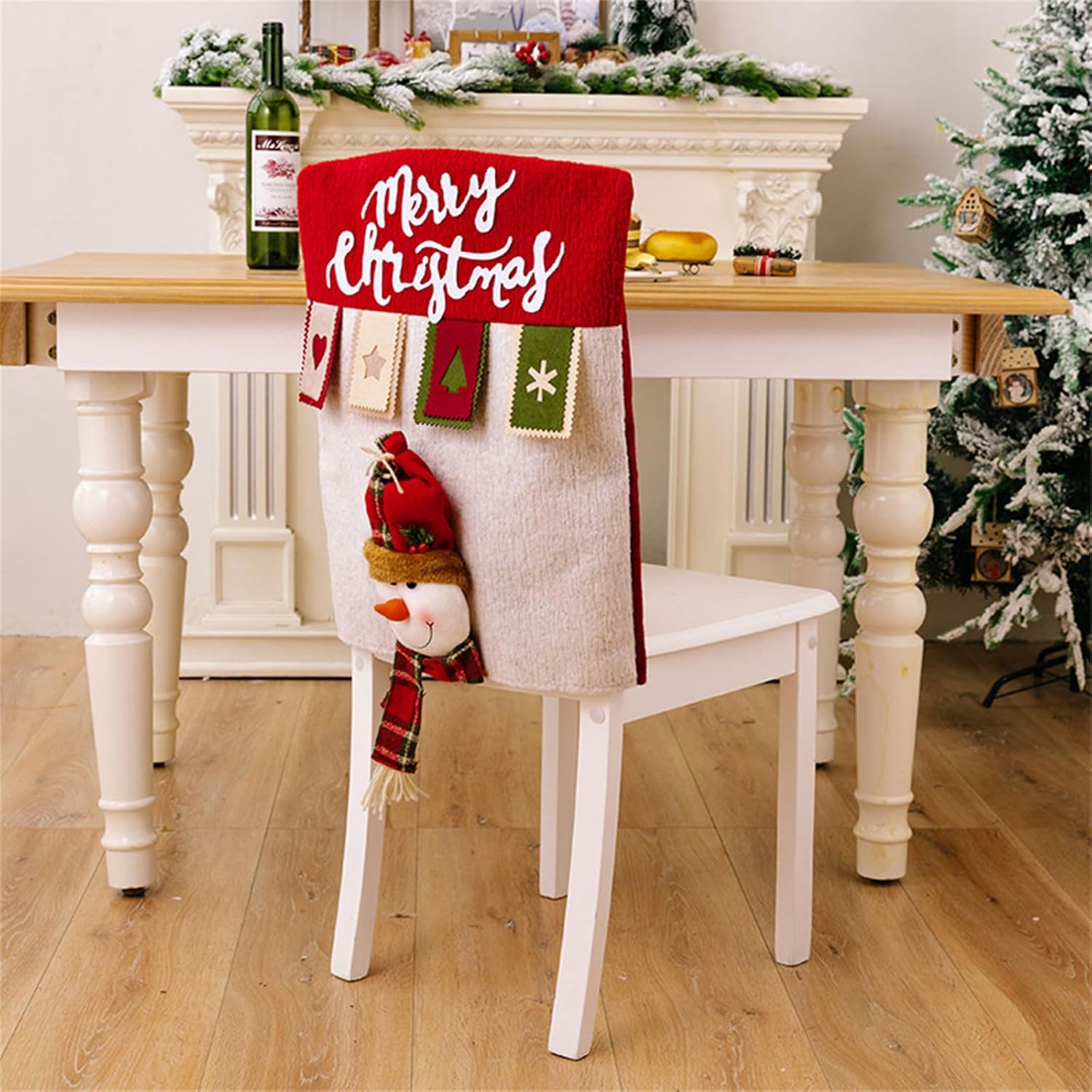 3pcs Christmas Dining Chair Cover Santa Snowman Slipcovers Seat Back Covers Protector for Holiday Home Party Decorations Chair Slipcover