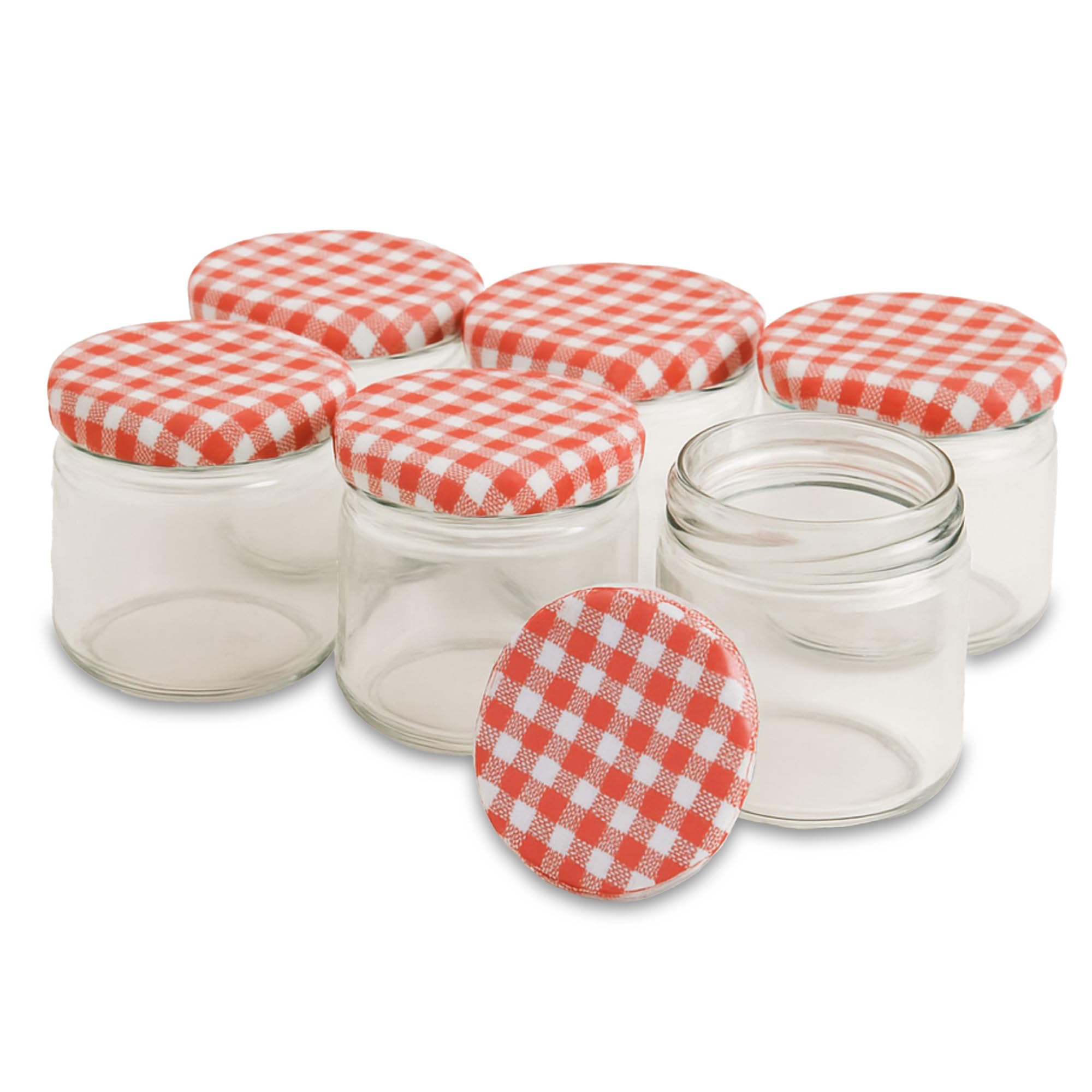 Blumixx Einmachgläser mit Deckel kariert, 6er Pack, 210 ml - Ideal für Marmeladen, Konserven & Aufbewahrung, Perfekt für Heimwerker und Hobbyköche