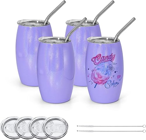 AGH Paquete de 4 vasos de vino de 20 onzas con 2 tapas a prueba de derrames aislamiento al vacío de doble pared sin tallo vaso de vino de acero