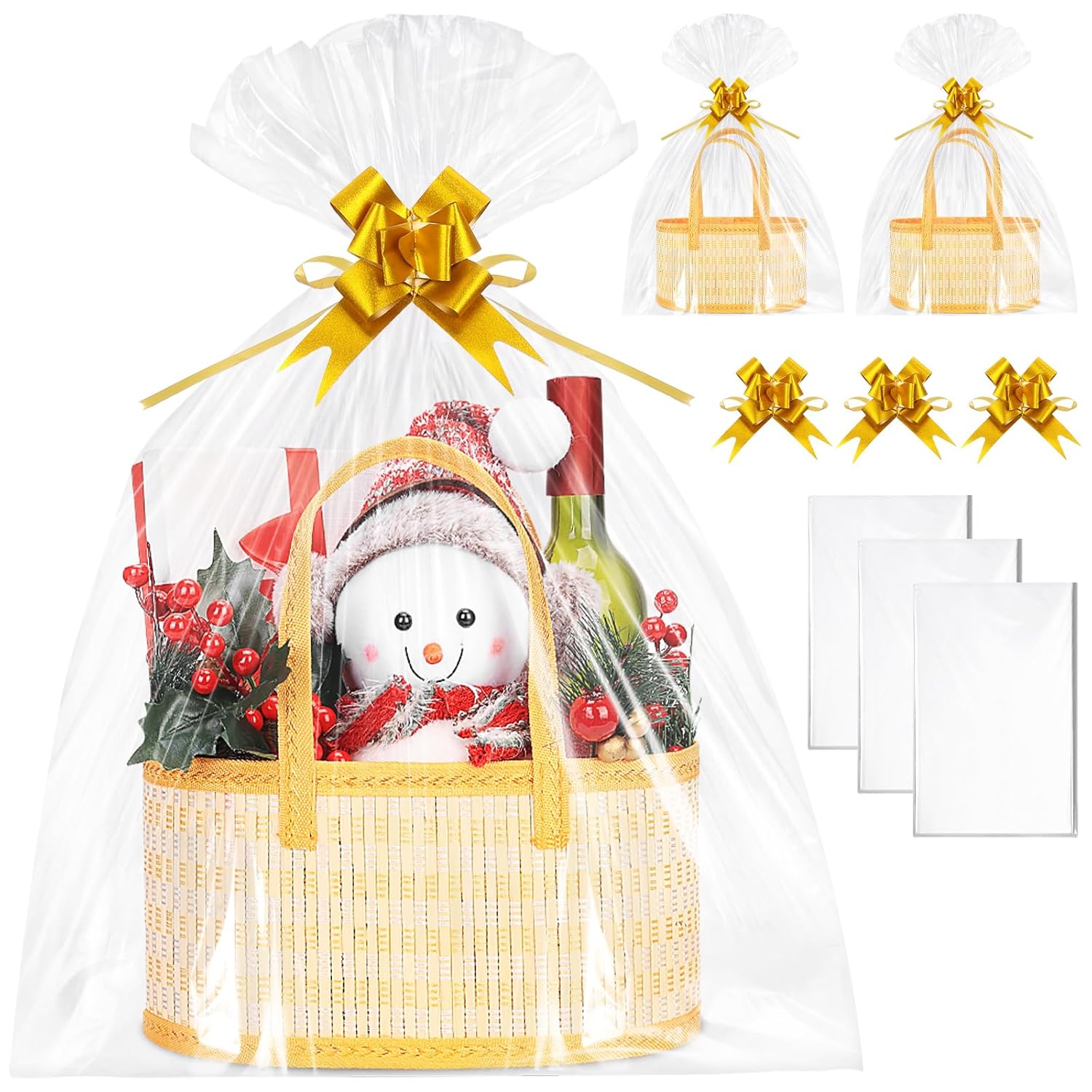 Cestas para presentes, kit de cesta de presente de bambu grande e resistente com alça (3)