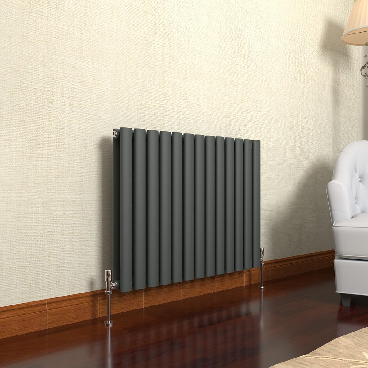 GY Bath Horizontal Radiator Anthracite Oval Column Designer 600x767mm Double Modern Central Heating Rads