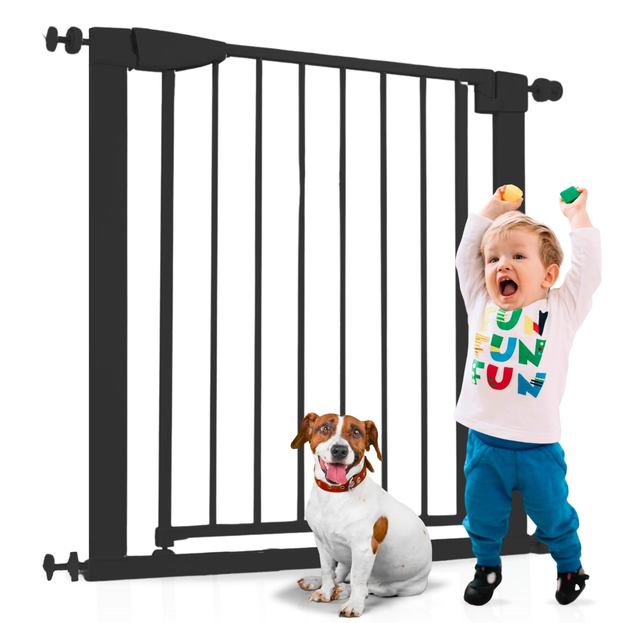 Safety Barrier Children and Dogs Stair – Fence/Gate Hallway 67-74 cm | Drill-free mounting - Child and dog proof automatic closure - Double-way opening - Supports extensions - Black
