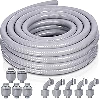 Feotech 1/2 Inch Liquid Tight Conduit Kit - 25FT Flexible Non-Metallic with 5 Straight & 5 Angle Fittings for Outdoor Wiring