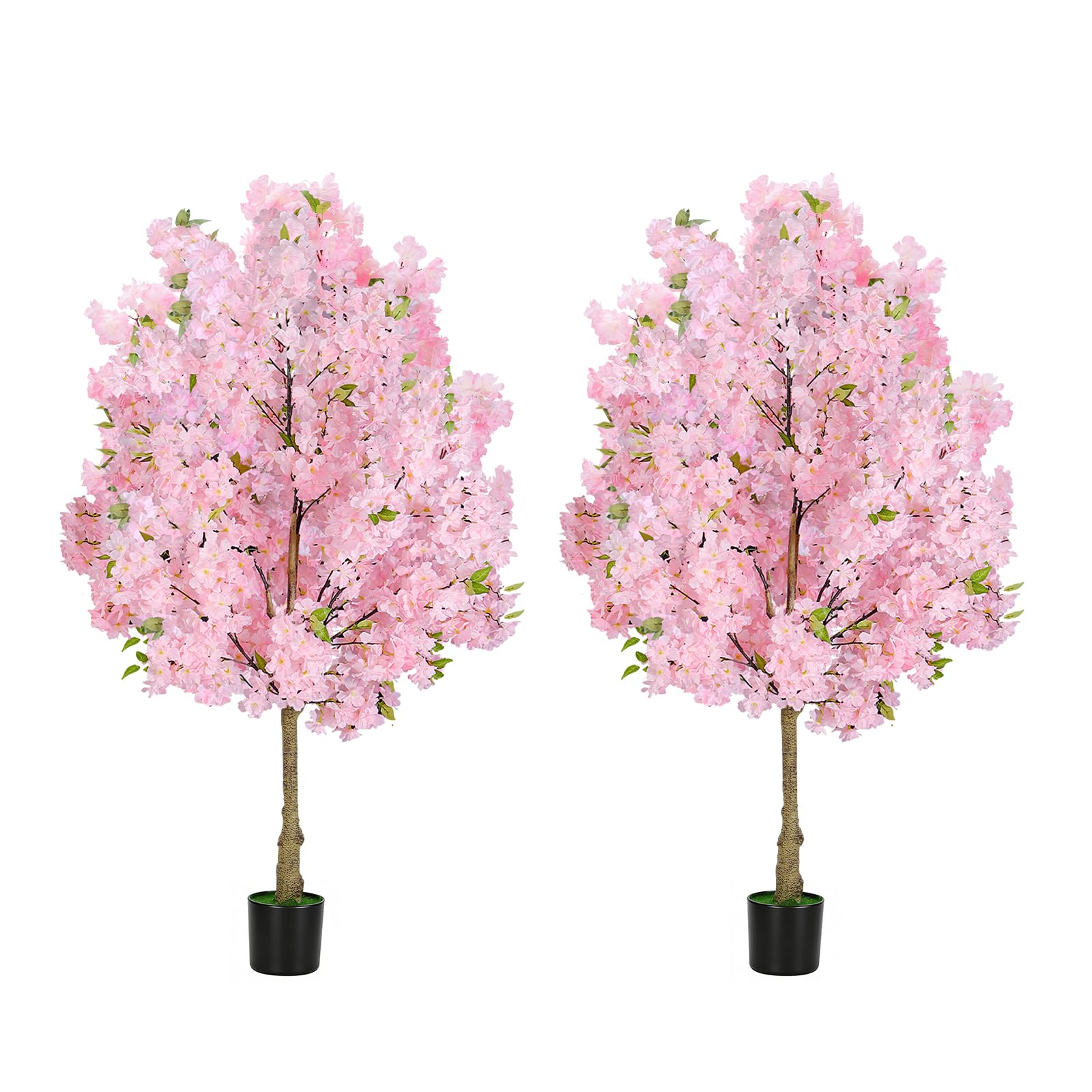 Photo 1 of Set of 2 Pink Artificial Cherry Blossom Trees, Realistic Potted Faux Cherry Tree, Silk Flower Fake Tree, Artificial Plants for Home Office Wedding Party Indoor Outdoor Front Door Decoration (4FT)